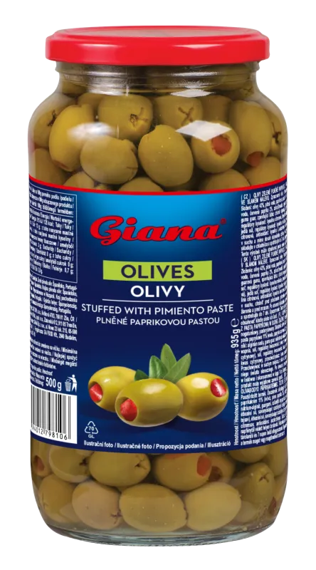Masline zelene punjene paprikom 935/500g, Giana